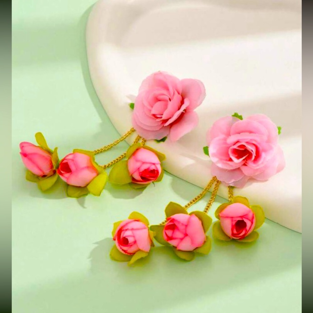 1pair Bohemian Tassel Long Flower Drop
Earrings For Women